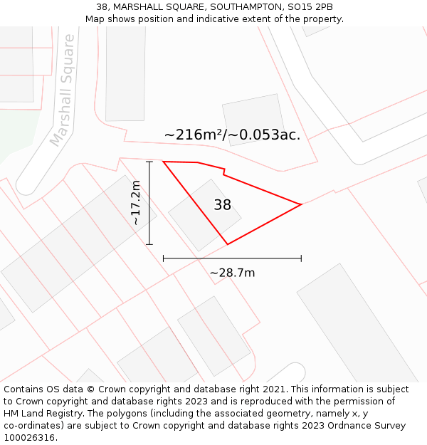 38, MARSHALL SQUARE, SOUTHAMPTON, SO15 2PB: Plot and title map