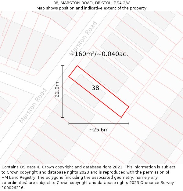 38, MARSTON ROAD, BRISTOL, BS4 2JW: Plot and title map