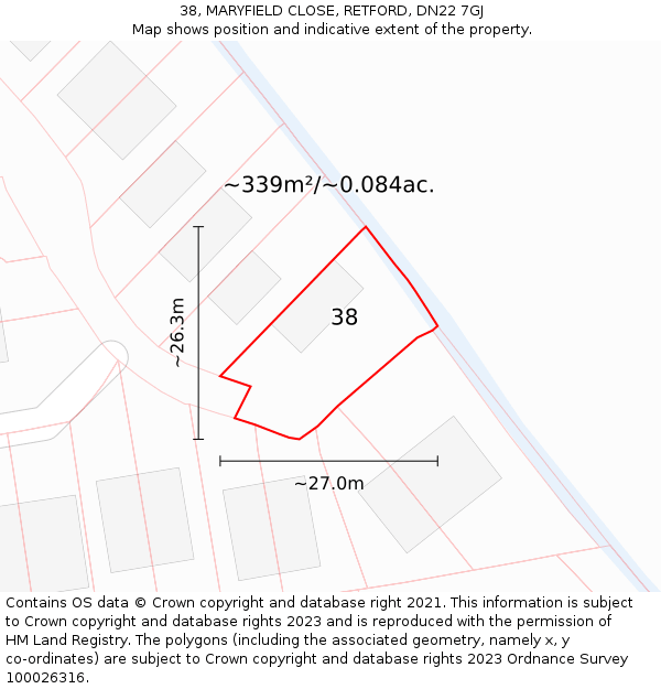 38, MARYFIELD CLOSE, RETFORD, DN22 7GJ: Plot and title map