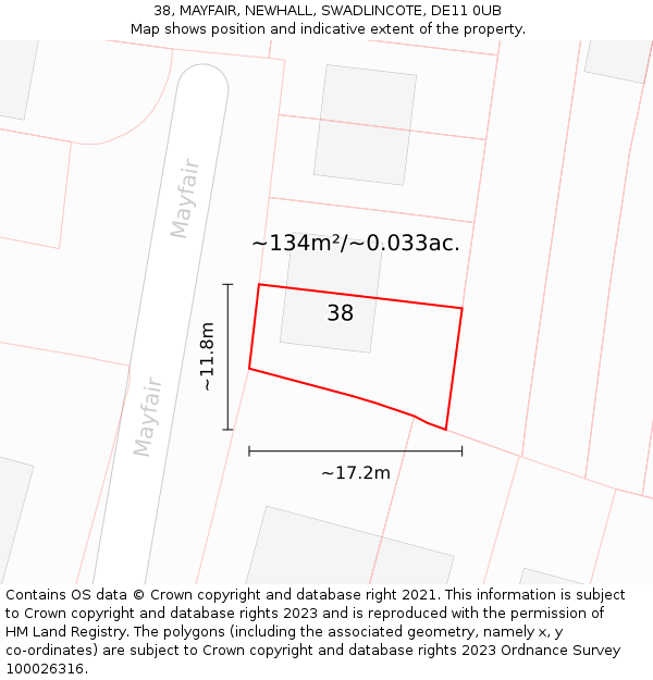 38, MAYFAIR, NEWHALL, SWADLINCOTE, DE11 0UB: Plot and title map