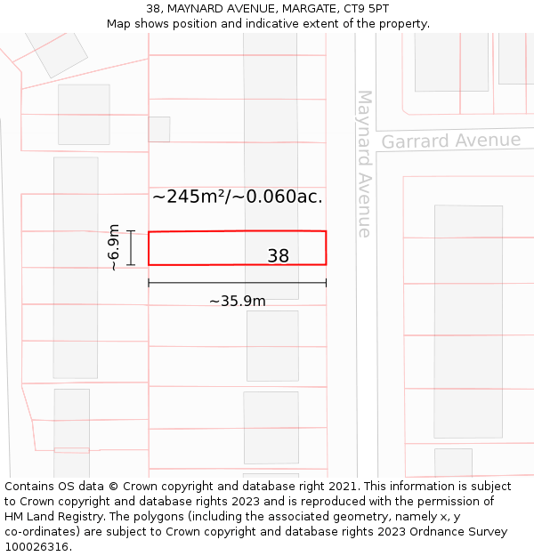 38, MAYNARD AVENUE, MARGATE, CT9 5PT: Plot and title map