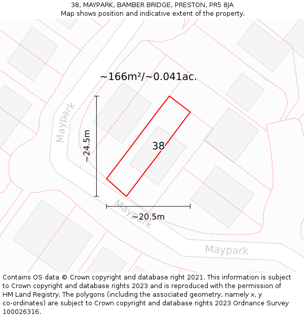 38, MAYPARK, BAMBER BRIDGE, PRESTON, PR5 8JA: Plot and title map