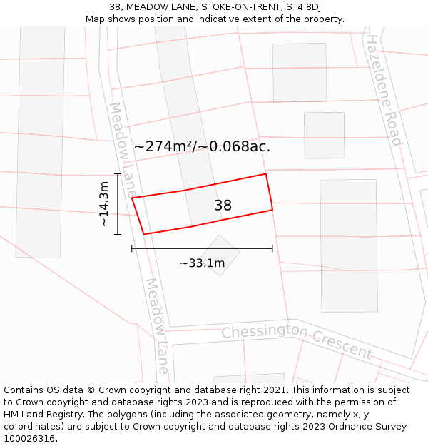 38, MEADOW LANE, STOKE-ON-TRENT, ST4 8DJ: Plot and title map