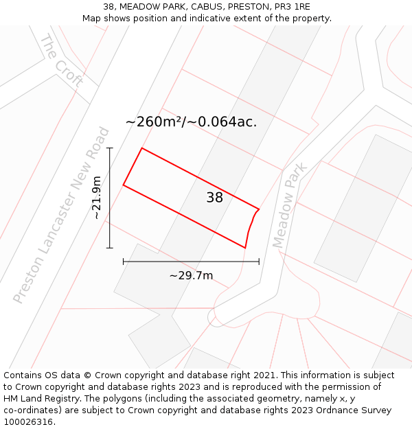 38, MEADOW PARK, CABUS, PRESTON, PR3 1RE: Plot and title map