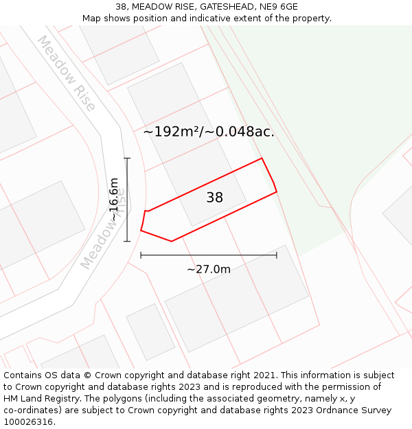 38, MEADOW RISE, GATESHEAD, NE9 6GE: Plot and title map