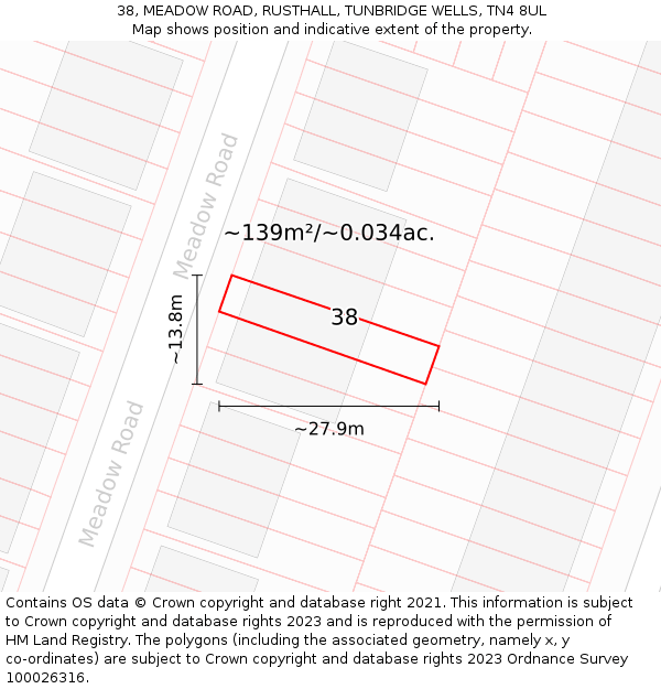 38, MEADOW ROAD, RUSTHALL, TUNBRIDGE WELLS, TN4 8UL: Plot and title map
