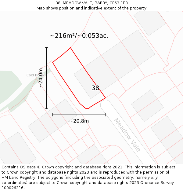 38, MEADOW VALE, BARRY, CF63 1ER: Plot and title map
