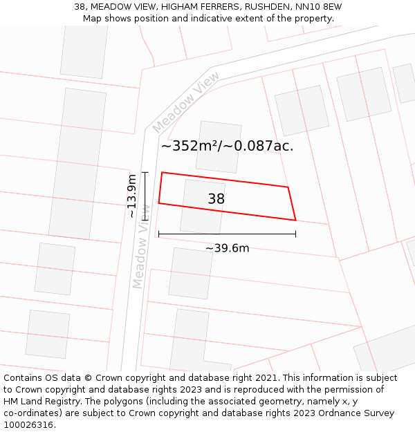 38, MEADOW VIEW, HIGHAM FERRERS, RUSHDEN, NN10 8EW: Plot and title map