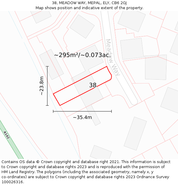 38, MEADOW WAY, MEPAL, ELY, CB6 2GJ: Plot and title map