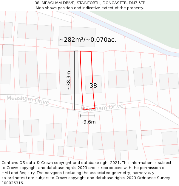 38, MEASHAM DRIVE, STAINFORTH, DONCASTER, DN7 5TP: Plot and title map