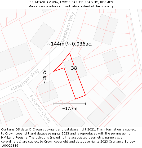 38, MEASHAM WAY, LOWER EARLEY, READING, RG6 4ES: Plot and title map