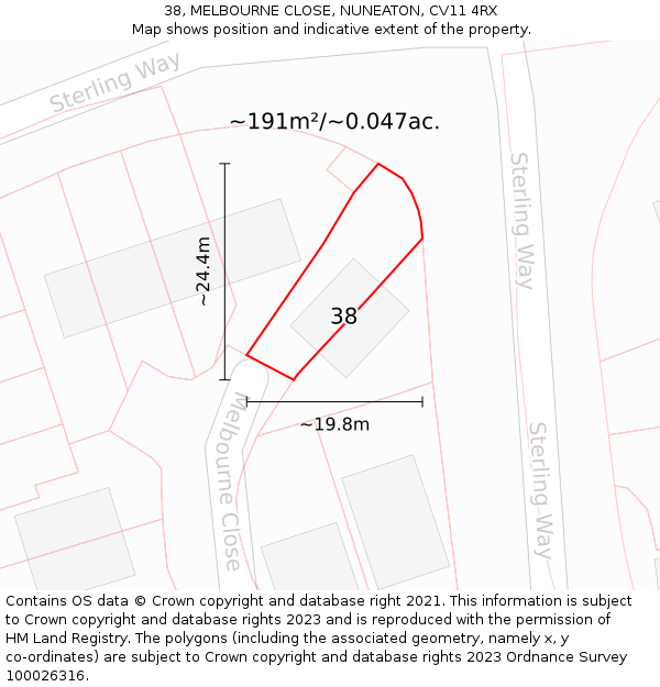 38, MELBOURNE CLOSE, NUNEATON, CV11 4RX: Plot and title map