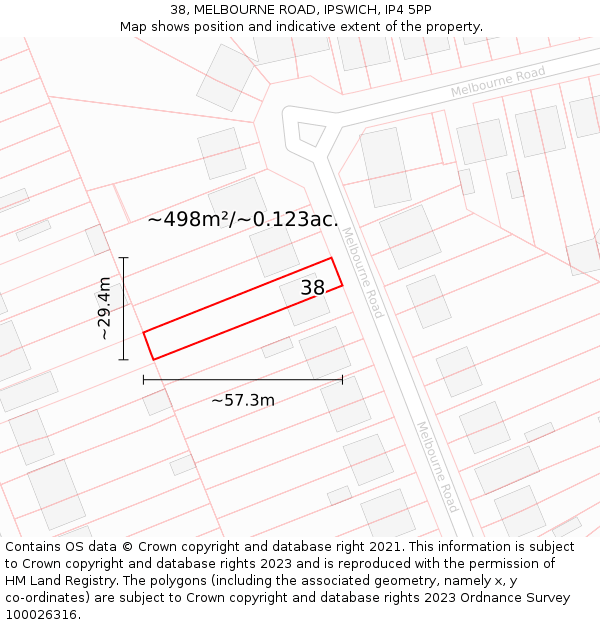 38, MELBOURNE ROAD, IPSWICH, IP4 5PP: Plot and title map