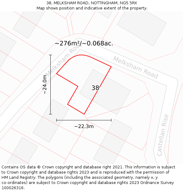 38, MELKSHAM ROAD, NOTTINGHAM, NG5 5RX: Plot and title map