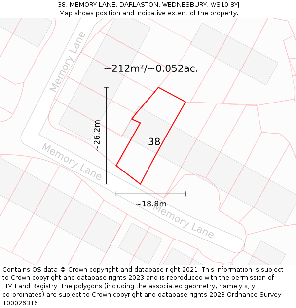 38, MEMORY LANE, DARLASTON, WEDNESBURY, WS10 8YJ: Plot and title map