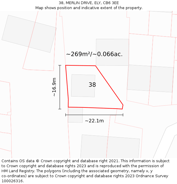 38, MERLIN DRIVE, ELY, CB6 3EE: Plot and title map