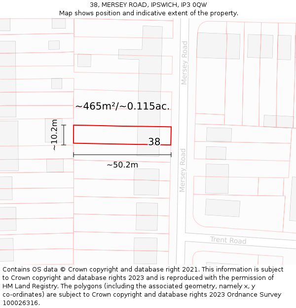 38, MERSEY ROAD, IPSWICH, IP3 0QW: Plot and title map