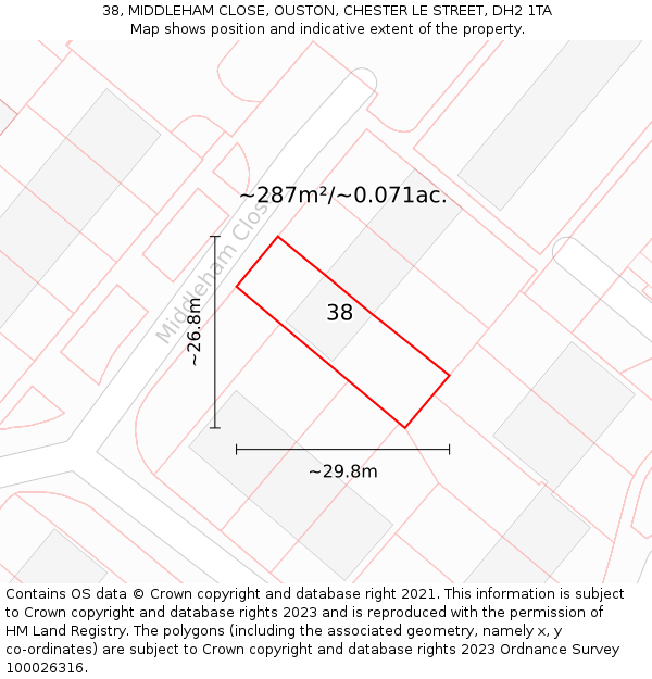 38, MIDDLEHAM CLOSE, OUSTON, CHESTER LE STREET, DH2 1TA: Plot and title map