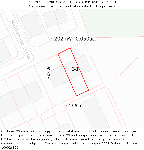 38, MIDDLEHOPE GROVE, BISHOP AUCKLAND, DL14 0SH: Plot and title map