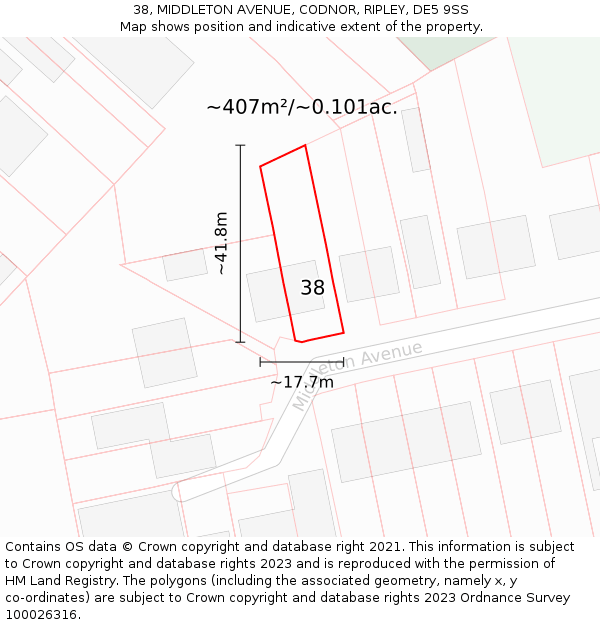 38, MIDDLETON AVENUE, CODNOR, RIPLEY, DE5 9SS: Plot and title map