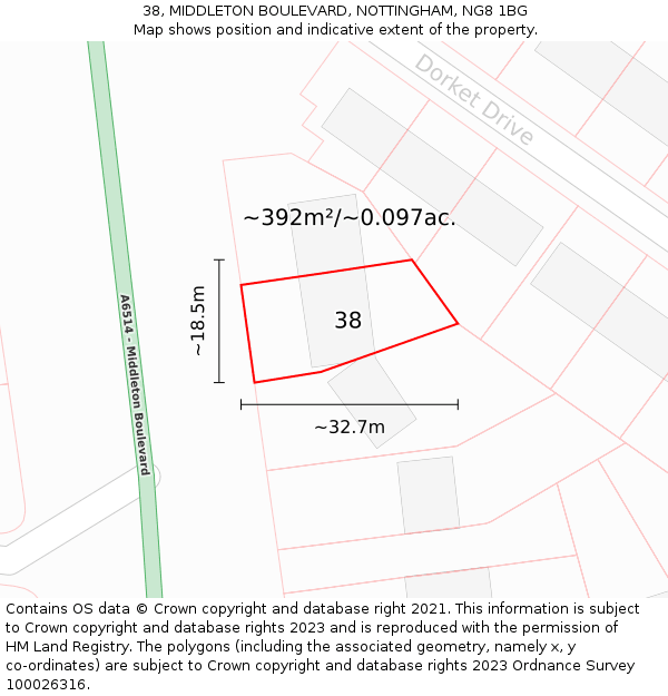 38, MIDDLETON BOULEVARD, NOTTINGHAM, NG8 1BG: Plot and title map