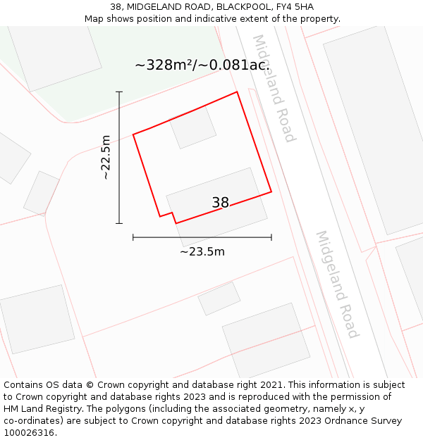 38, MIDGELAND ROAD, BLACKPOOL, FY4 5HA: Plot and title map