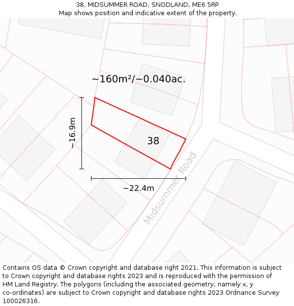 38, MIDSUMMER ROAD, SNODLAND, ME6 5RP: Plot and title map