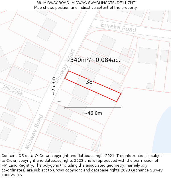 38, MIDWAY ROAD, MIDWAY, SWADLINCOTE, DE11 7NT: Plot and title map