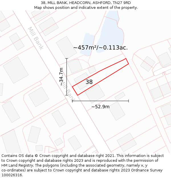 38, MILL BANK, HEADCORN, ASHFORD, TN27 9RD: Plot and title map