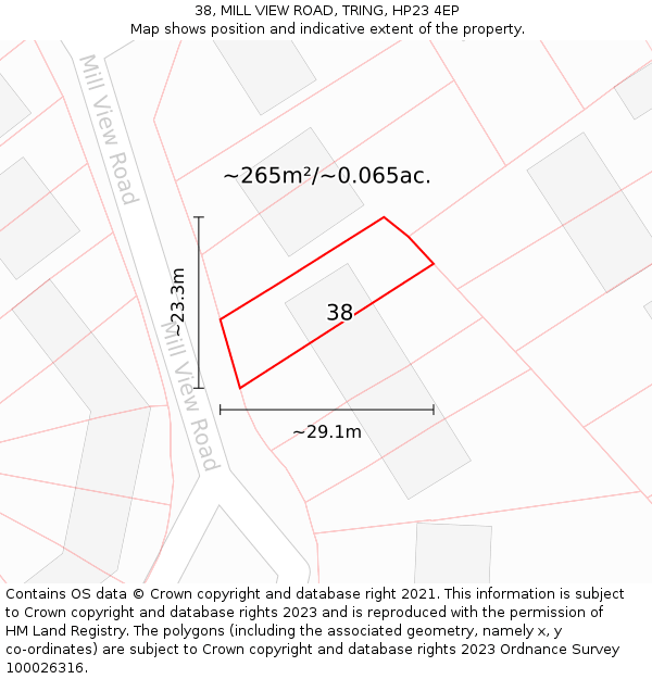 38, MILL VIEW ROAD, TRING, HP23 4EP: Plot and title map