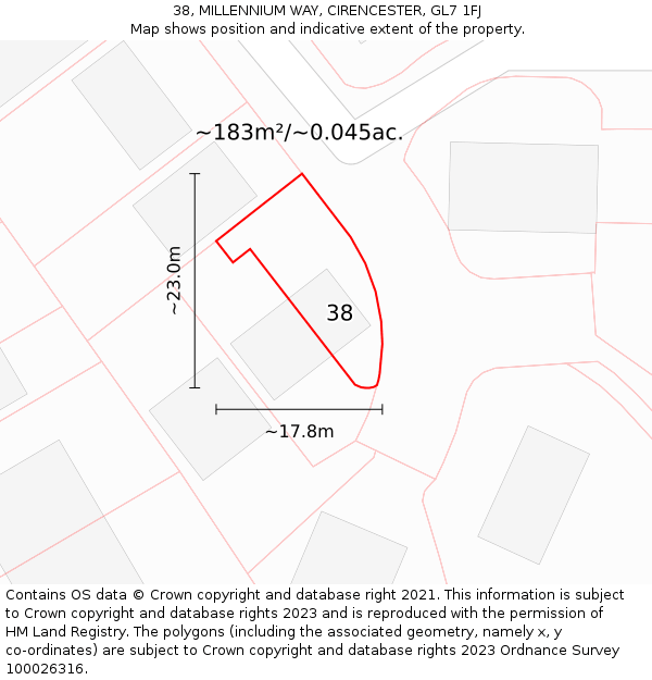 38, MILLENNIUM WAY, CIRENCESTER, GL7 1FJ: Plot and title map