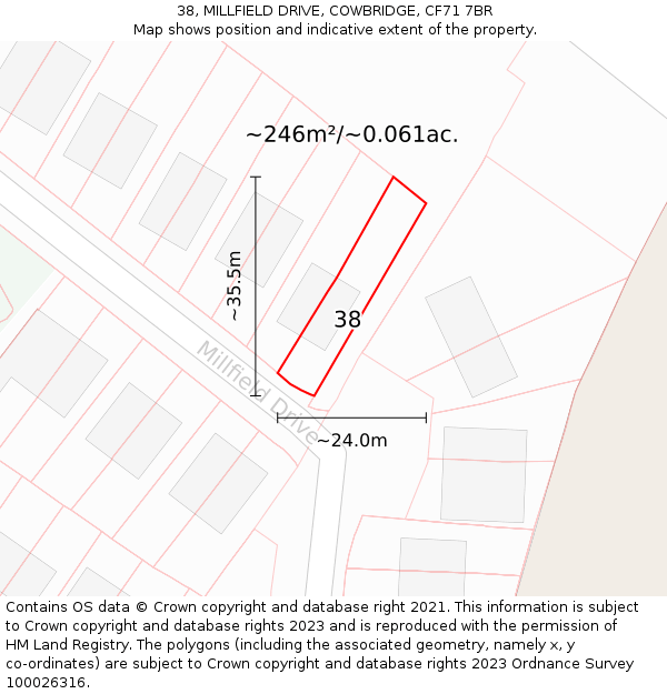 38, MILLFIELD DRIVE, COWBRIDGE, CF71 7BR: Plot and title map