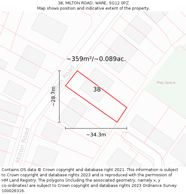 38, MILTON ROAD, WARE, SG12 0PZ: Plot and title map