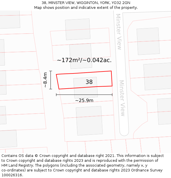 38, MINSTER VIEW, WIGGINTON, YORK, YO32 2GN: Plot and title map