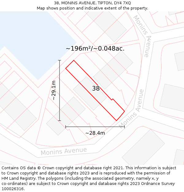38, MONINS AVENUE, TIPTON, DY4 7XQ: Plot and title map