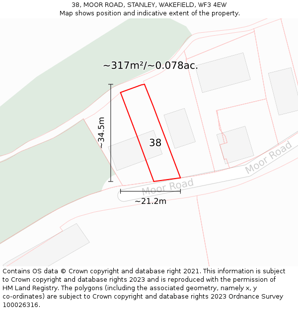 38, MOOR ROAD, STANLEY, WAKEFIELD, WF3 4EW: Plot and title map