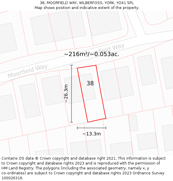 38, MOORFIELD WAY, WILBERFOSS, YORK, YO41 5PL: Plot and title map