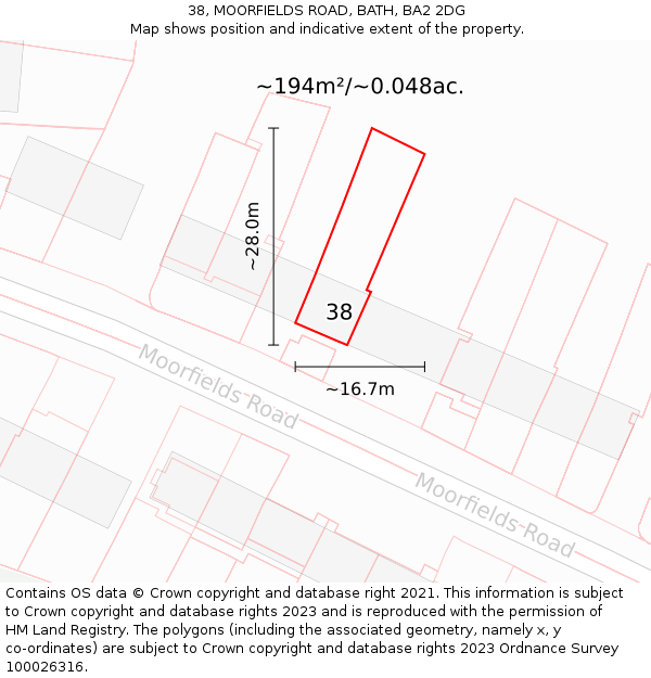 38, MOORFIELDS ROAD, BATH, BA2 2DG: Plot and title map