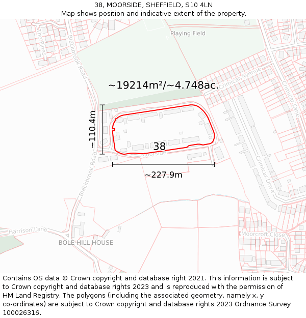 38, MOORSIDE, SHEFFIELD, S10 4LN: Plot and title map