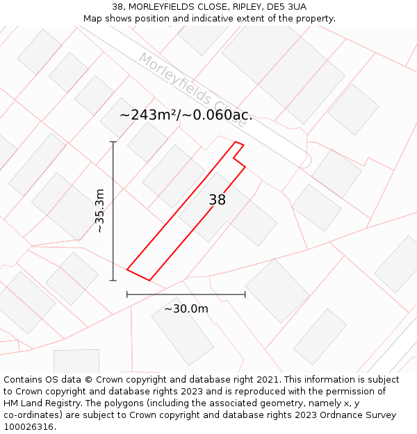 38, MORLEYFIELDS CLOSE, RIPLEY, DE5 3UA: Plot and title map