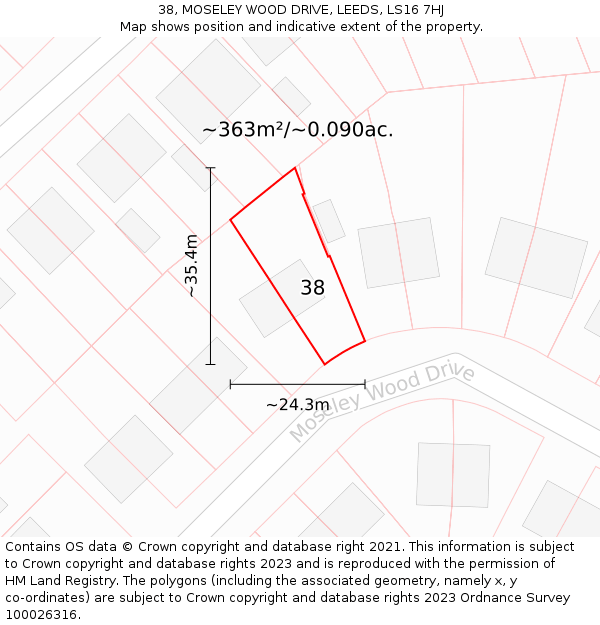38, MOSELEY WOOD DRIVE, LEEDS, LS16 7HJ: Plot and title map
