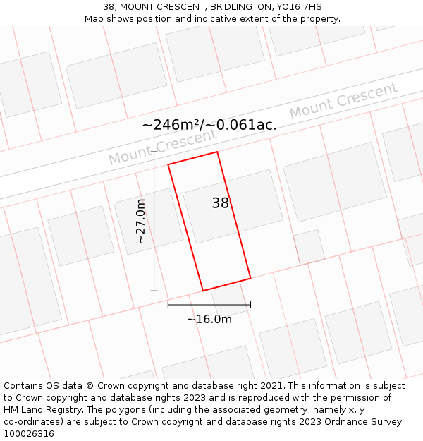 38, MOUNT CRESCENT, BRIDLINGTON, YO16 7HS: Plot and title map