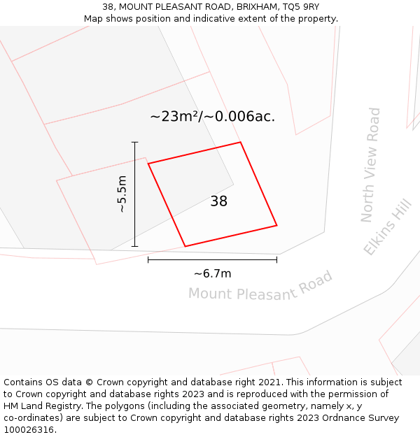 38, MOUNT PLEASANT ROAD, BRIXHAM, TQ5 9RY: Plot and title map