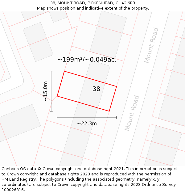 38, MOUNT ROAD, BIRKENHEAD, CH42 6PR: Plot and title map