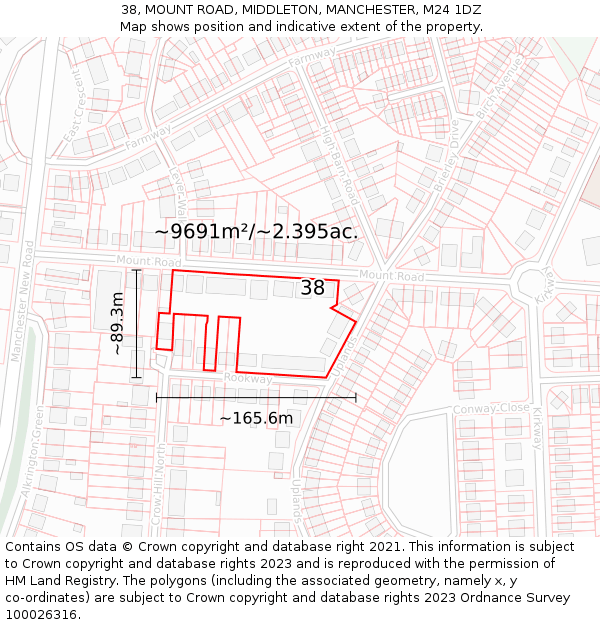 38, MOUNT ROAD, MIDDLETON, MANCHESTER, M24 1DZ: Plot and title map