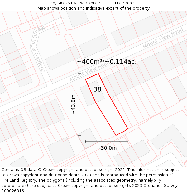 38, MOUNT VIEW ROAD, SHEFFIELD, S8 8PH: Plot and title map