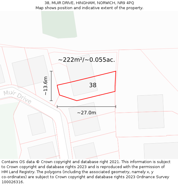 38, MUIR DRIVE, HINGHAM, NORWICH, NR9 4PQ: Plot and title map