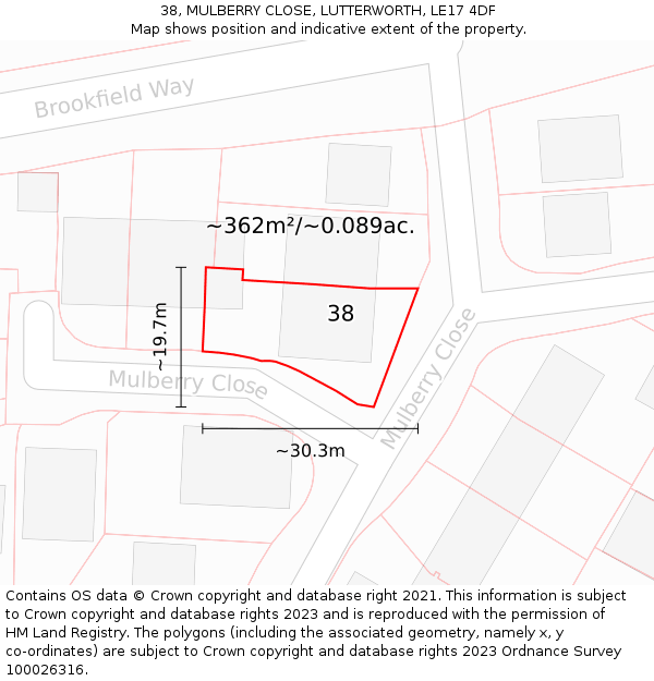 38, MULBERRY CLOSE, LUTTERWORTH, LE17 4DF: Plot and title map