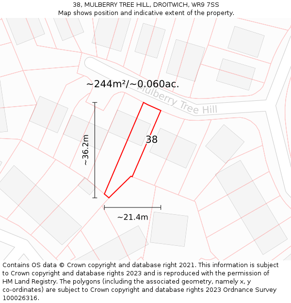 38, MULBERRY TREE HILL, DROITWICH, WR9 7SS: Plot and title map