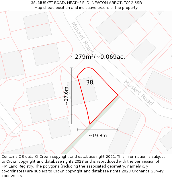 38, MUSKET ROAD, HEATHFIELD, NEWTON ABBOT, TQ12 6SB: Plot and title map